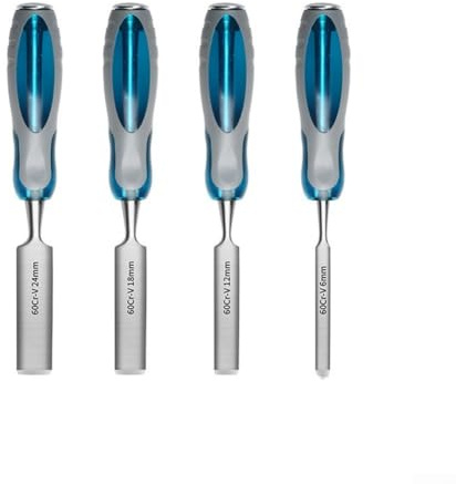 HOHOVYVY Chisel Set of 4 6 12 18 24 mm with Bevelled Edge and Ergonomic Handle for Precise Wood Carving and Versatile DIY Projects