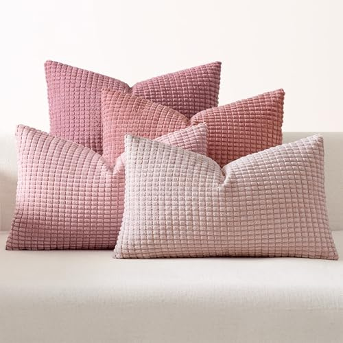 EMEMA Kordsamt Kissenbezug 4er Set Dekokissen Granulat Sofakissen Dekorative Kissenbezüge Couchkissen Kissenhülle Weich Kissen Bezug Zierkissen für Sofa Couch Wohnzimmer 30x50 cm Rosa Serie