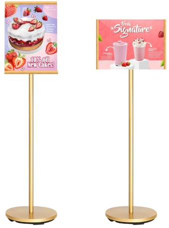 KEBMCHN A4 Aufsteller Plakatständer, Schwerlast Präsentationsständer, Gold | Informationsständer, Menü Ständer, Kundenstopper Werbeständer, Schildhalter Flipchart Ständer