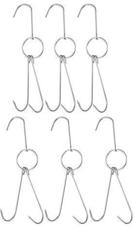 QUARKZMAN 6 Stück Doppelte Fleischhaken 28.5cm Braten fleisch Laden Haken | BBQ Grill Hänger Kochwerkzeuge Zubehör, Edelstahl, 4mm, Für Räuchern Grillen Rindfleisch Rippen