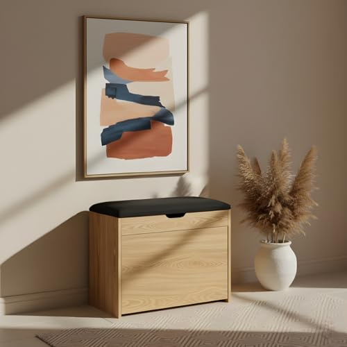 EDAXO MDF Schuhschrank mit Sitzbank und ausziehbaren Regalen, Polyester Polsterung, 57 x 30 x 53 cm, Multifunktional für Flur (braun)