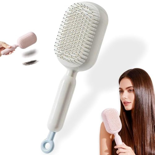 Retractable Cushion Massage Comb Brush, New Self Cleaning Hair Brush, Anti Static Massage Comb Cushion for Women (White)