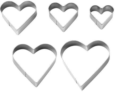 5 Pcs Heart Cookie Cutter,Stainless Steel Hearts Love Shaped Biscuit Cutters Mould Metal Set Reusable Various Suitable Size Heart-Shaped Mold,for Valentines Day Baking Cookies Scones Cake and Crafts