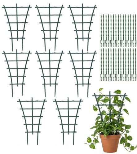 8 Stück Rankhilfe Zimmerpflanzen,Rankgitter mit 30 Twist-Ties,Rankhilfen | Kletterhilfe Pflanzen 25x15cm,Wiederverwendbare,Kompakte & langlebige Garten Pflanzenstütze für Pflanzengitter Pflanzkübel