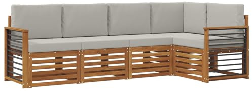 vidaXL Sofagarnituren 5 pcs Natürlich und Hellgrau Massivholz Akazie, Garten-Sofa, modernes Outdoor-Möbel, robuster Lounge-Satz, Bequeme Terrasse-Sitzmöbel für Dein Zuhause
