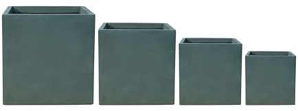 Provencelia KUBIX Pflanzgefäß Beton 50x50 x H 50 cm Dunkelgrün — Pflanzkübel groß frostbeständig handgefertigt recycelter Faserbeton Pflanzkübel Garten Terrasse Balkon