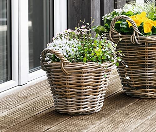 Dekoleidenschaft Pflanzkorb Rattan klein, Ø 30x 23 cm Blumentopf, Pflanztopf, Pflanzkübel für Draußen, Blumenkübel