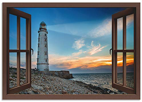 ARTland Wanddeko Wandbild Alu Verbundplatte für Innen & Outdoor Bild 70x50 cm Strand Meer Leuchtturm Küste Sonnenuntergang Meerblick Maritim S8QZ