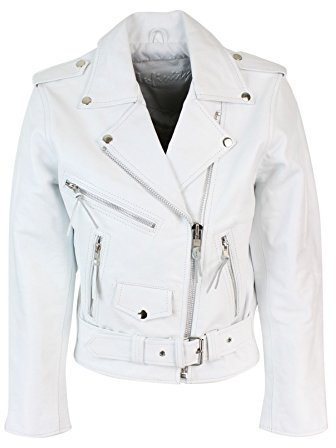 Infinity Chiodo Corto Bianco da Donna e Ragazza in Cuoio Stile Biker Brando Classico bianco 4xl