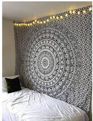 RAILONCH Multicolored Indischer Wandteppich Wandbehang Mandala Tuch Wandtuch Gobelin Tapestry Goa Indien Hippie-/ Boho Stil als Dekotuch/Tagesdecke (Grau, 210 * 150)