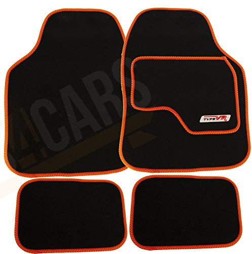 UKB4C 4 x VR Set Anti Slip Black Car Carpet Floor Mats with Orange Trim fits Dacia Sandero Duster