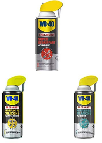 WD-40 Solution N°1 : Super Dégrippant, Lubrifiant Silicone et Graisse Blanche au Lithium - 3 Aérosols Specialist 400ml