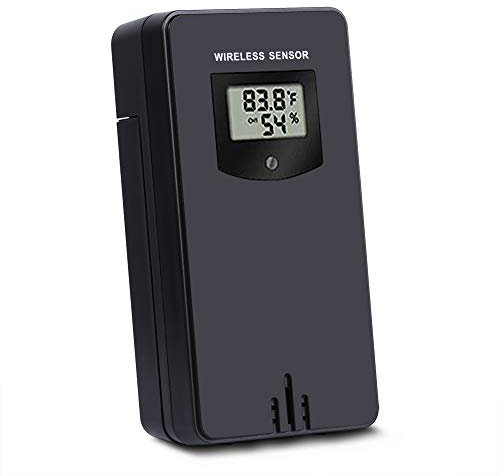 Kalawen Trasmettitore Sensore Meteo Esterno Wireless Temperature umidità per Stazione Meteorologica e Orologio Proiezione Soffitto, Nero