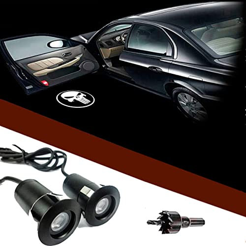FOLGEMIR Pack de 2 lumières projecteur de porte, LED Bienvenue voiture, LED car Logo, Lumière Lampe universel pour véhicule de 12 V (Logo 072 - Punisher)