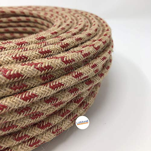 Cavo Elettrico Tondo/Rotondo Rivestito in Tessuto. Colore Juta/Ciliegia Cotone. Sezione 3x0.75 (15 Metri)
