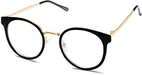 SOJOS Retro Rund Blaulichtfilter Brille Damen TR90 Computer-Brille ohne Sehstärke SJ5055 mit Schwarzer Rahmen/Anti-Blaulicht Linse
