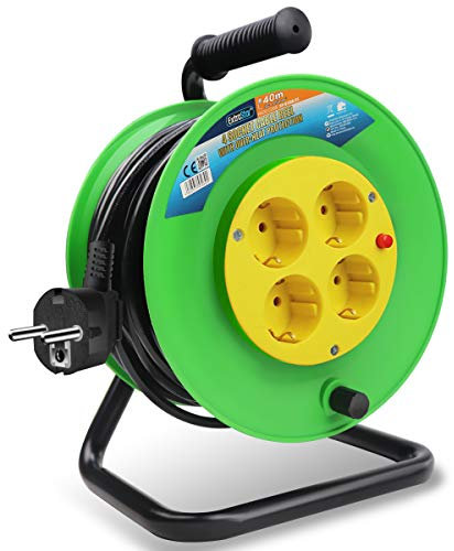 ExtraStar Cable de alimentación de bobina enrollable de 40 metros y 4 enchufes (2P+T) (40M) …