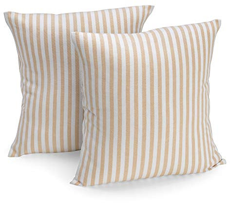 FILU Kissenbezug 50 x 50 cm 2er Pack (Farbe wählbar) Beige/Weiß gestreift - Kissenhülle, Kissen, Sofakissen, Dekokissen, Sitzkissen, 100% Baumwolle, Deko für jeden Raum, Garten und Terrasse