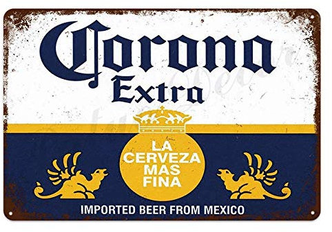 HISIMPLE Corona Extra Birra Poster Decorazione Parete Metallo Targa Vintage Pub Bar Bagno Casa Spiaggia Soggiorno Decorazione Targa in latta