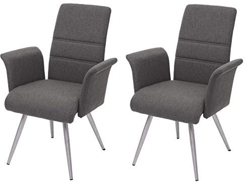 Mendler 2er-Set Esszimmerstuhl HWC-G55, Küchenstuhl Stuhl mit Armlehne, Stoff/Textil Edelstahl gebürstet - grau-braun