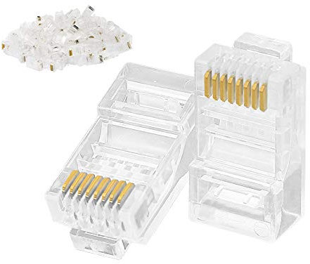 Lot de 100 fiches modulaires RJ45 CAT6 à sertir 8P8C - Connecteurs RJ45 22-26 AWG pour câble torsadé CAT5, CAT5E, CAT6 UTP