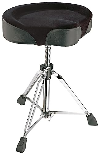 K&M 14039 Drummersitz mit Drehspindel Schwarz - Stahl, edler Samtbezug - flexibler Hocker für Schlagzeuger