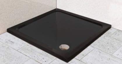 Diamond Low Profile 35mm Square Stone Resin Black Matt Shower Tray Various Sizes Inc FREE Shower Waste (760x760)
