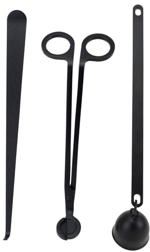 Viscacha Ensemble d'accessoires 3 en 1 pour bougie - Noir | Coupe-mèche de bougie, cuillère à mèche, extincteur de bougie, coffret cadeau pour les amateurs de bougies