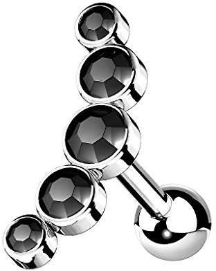 Piercing Stecker mit Multi Kristall Bogen Glitzer Steinen Ohr Cartilage Tragus Helix Ohrpiercing Barbell Stab Kugel Knorpel Silber Schwarz