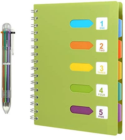 Kesote Notizbuch Register A5 Ringbuch Liniert Tagebuch Notizblock Spiralblock mit Stift in 6 Farbe (240 Seiten, Grün)