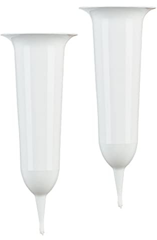 Tymar Grabvase, 2er-Pack, Friedhofsvase mit Erdspieß, Grabschmuck, Vase für Grab, Kunststoff (Weiß, ø 13,5 cm)