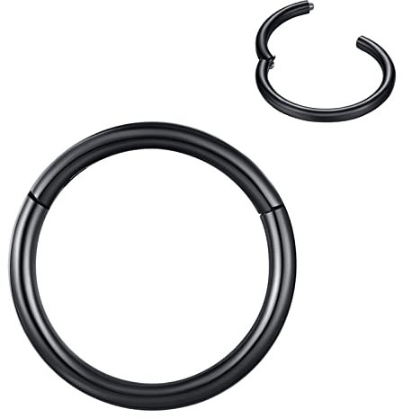 BLESSMYLOVE 1.0mm 6mm Schwarz Nasenring Hoop 316L Chirurgenstahl Knorpelohrring Septum Clicker Ring Edelstahl Klappbarer Segmentring Lippenring Conch Daith Helix Rook Tragus Body Piercing Schmuck