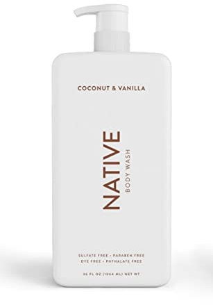Native Gel de ducha para mujer y hombre, sin sulfatos, sin parabenos, sin colorantes, con ingredientes limpios de origen natural, botella de 1020 ml con bomba – 1 unidad (coco y vainilla)