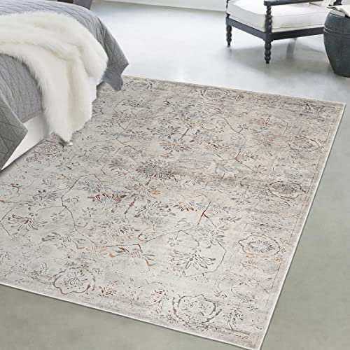 Mazovia Orientalisch Vintage Teppich - Weich Teppich für Wohnzimmer, Schlafzimmer, Esszimmer - ÖKO-TEX Wohnzimmerteppich Shrink Polyester – Kurzflorteppich Grau Beige 140 x 200 cm