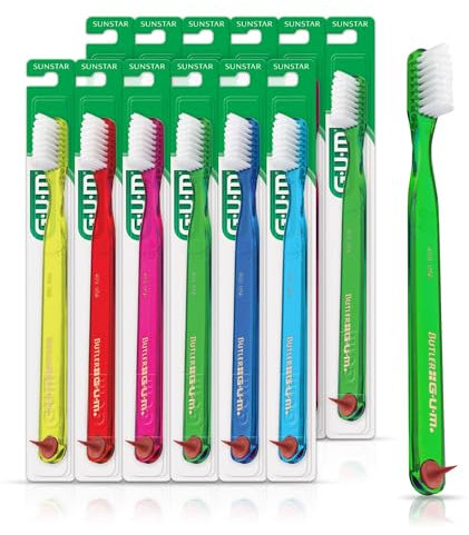 GUM 409 Classic Zahnbürste mit Gummispitze, kompakter Kopf, weiche Borsten, Großproben, 12 Stück