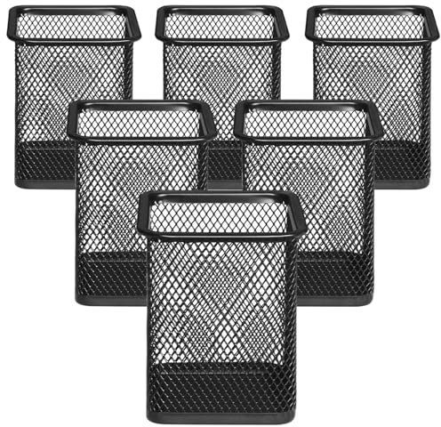 DIFIT 6 PCS Pot a Crayon en Métal, Pot Crayon Carré en Métal, Mesh Multifonction Pot à Crayon, Porte Stylo, Organisation du Bureau et de la Maison, Noir