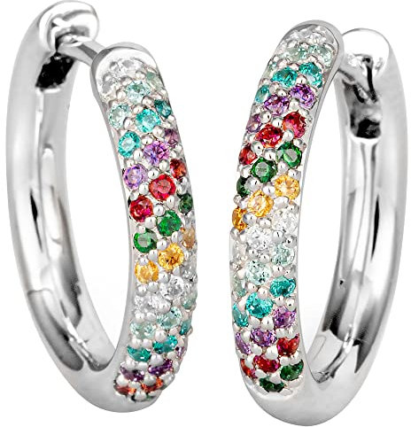 Jobo Damen-Creolen aus 14 Karat 585 Weißgold mit 74 bunten Diamanten