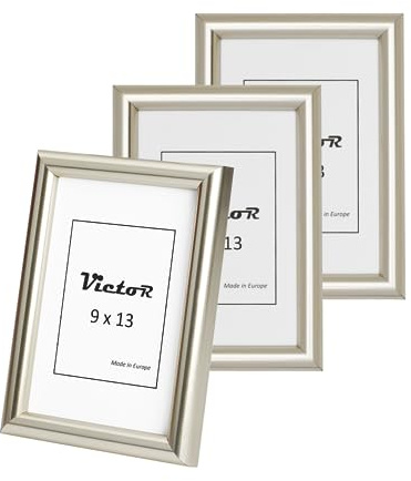 VictoR Bilderrahmen silber 9x13 cm - 3er Set - David - Leiste 14x17mm | Fotorahmen vintage - Shabby Chic Deko - Bilderrahmen 9x13 silber