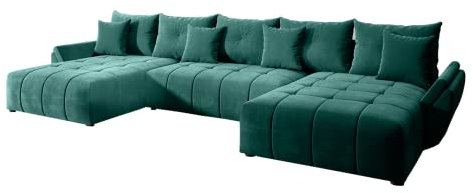 GRAINGOLD Ecksofa Decor U 385 x 190cm - Bequemes, Elegantes, großes Schlafsofa mit Bettkasten, Kissen, Schlaffunktion - Wohnzimmer Sofa im modernen Stil - Bequemer Schlaf