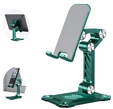 PZiXuaner Phone Stand for Desk. Foldable Desktop Mobile Phone Stand Angle Height Adjustable Office Phone Holder Cradle Dock Compatible with 4.7-13 iPhone/Smartphone/iPad/Tablet.