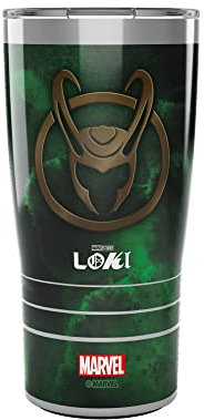 Tervis Traveler Traveler Marvel Loki Green Crest Triple Walled Insulated Tumbler Travel Cup Keeps Drinks Cold & Hot, 20oz, Stainless Steel