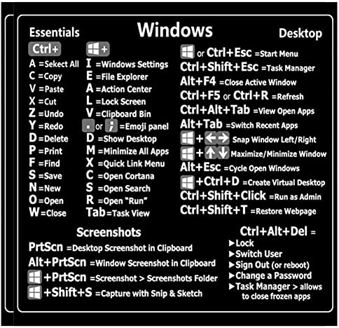 Haowul Windows-pc-referenz-Tastatur-verknüpfung Von Vinylaufkleber, Laminiert, Ohne Anstiegskleber Für Einen Pc-Laptop Oder Desktop