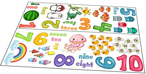 Hoement 1 Blatt Digitaler Cartoon-wandaufkleber Zahlen Aufkleber Wandaufkleber Mit Tierzahlen Wandaufkleber Mit Buchstaben Zahlenaufkleber Buchstaben Deko Empfindlich Einstellen Baby Pvc