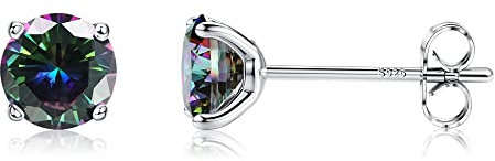MILACOLATO CZ Boucles d'Oreilles Argent 925 Pour Femme Homme, Longues Boucles d'Oreilles Clou Arc-En-Ciel Avec Zirconium Aurora, Argent/Or/Or Rose Cuff CZ Sleeper Oreille Piercing Hypoallergénique 5mm