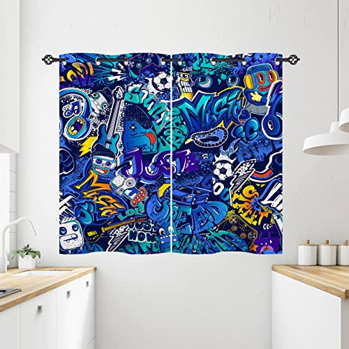 ANHOPE Graffiti Fußball Auto Gamepad Vorhänge mit Ösen Kinder Jungen Mädchen Gardinen Blickdichte Thermo Vorhang Blackout Curtain Schlafzimmer Wohnzimmer Verdunklungsvorhänge 2er Set H 138 x B 71 cm