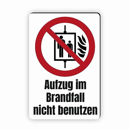 Verbotszeichen/Verbotsschild Aufzug im Brandfall nicht benutzen (P020) - zum markieren von Verbotszonen nach DIN EN ISO 7010