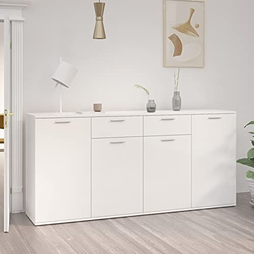 BaraSh Sideboard Hochglanz-Weiß 160x36x75 cm Holzwerkstoff Gelaugt GeöLt Kommode Kiefer Kommode Kiefer
