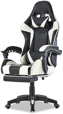 Walden Sedia da gaming, ergonomica, da ufficio, da gaming, schienale regolabile, sedia girevole da corsa, ufficio, computer, ergonomica, videogioco (bianco)