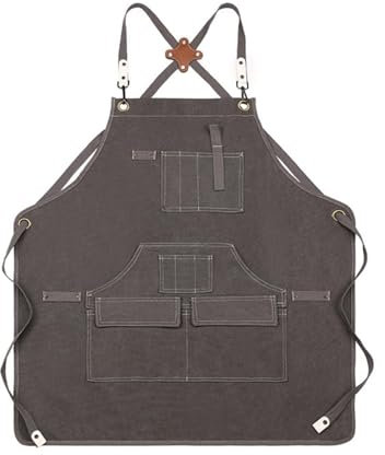 Gu Deer Delantal de lona multifuncional. Para jardín, barbacoa, garaje y reparación, lavable, material resistente, delantal de bolsillo para herramientas, delantal de trabajo