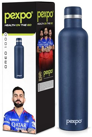 Pexpo Stainless Steel, ISI Certified ISI Certified Flask, 1000 ml, 33oz Denim Blue| Portable & Keeps Beverages Hot/Cold for 24+ Hours